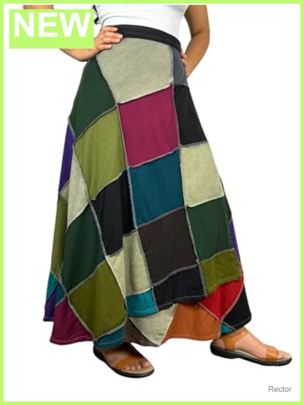 Boho Patchwork Wrap Maxi Skirt Cotton Knit Long